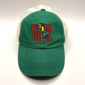 Costa Rica Pura Vida Strap Back Trucker Hat One Size Mesh Back Green Cap